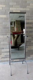 An industrial style cheval mirror with polished steel frame, late 20th century. Very good condition.