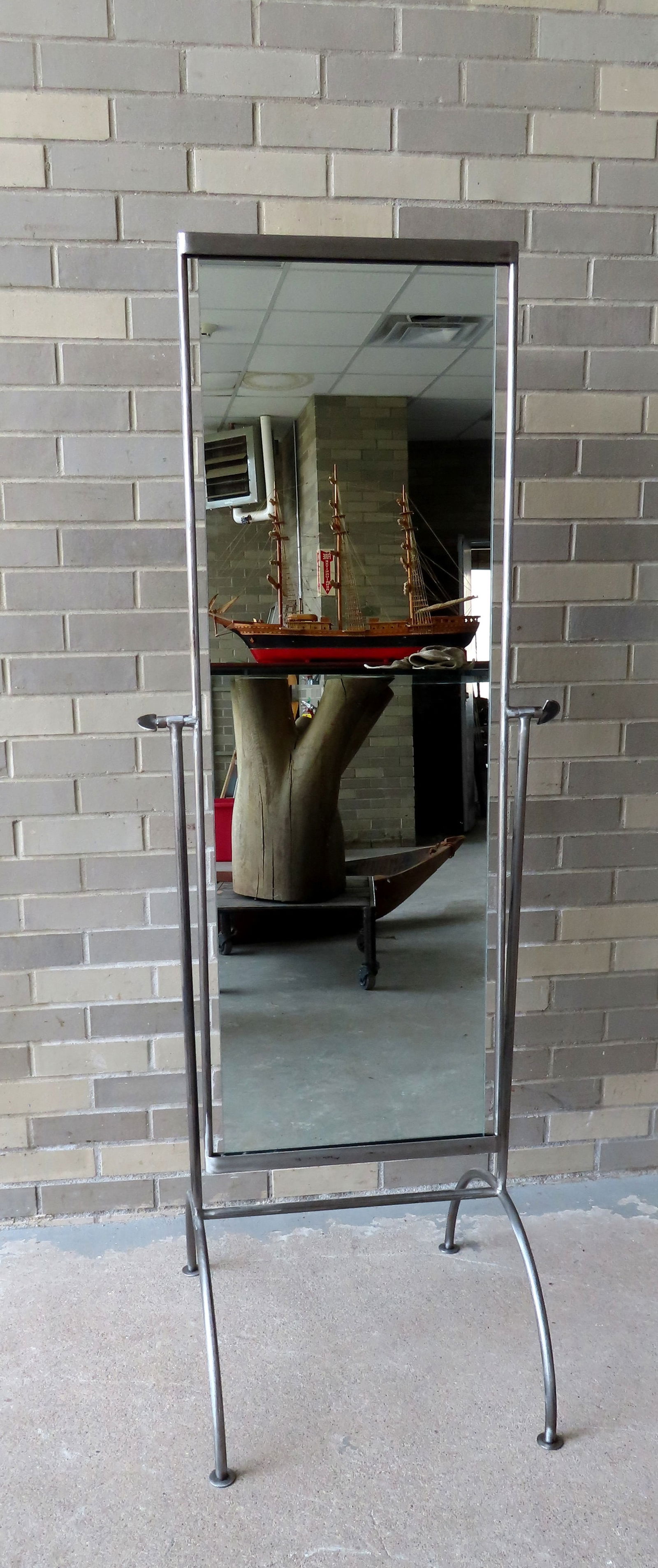 An industrial style cheval mirror with polished steel frame, late 20th century. Very good condition. (1 of 5)