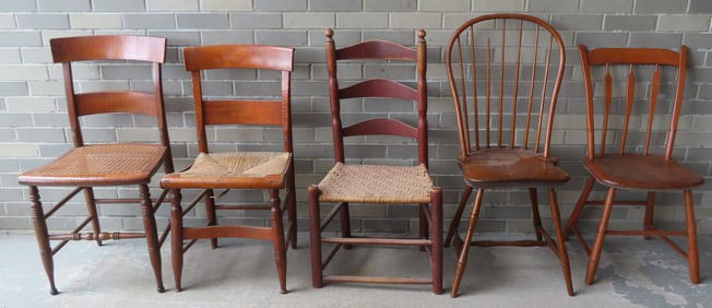 Lot of country chairs, most early 19th century, some in need of work.