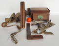Grouping of vintage tools including: A Millers Falls Co. bit brace with rosewood handle patent 1869