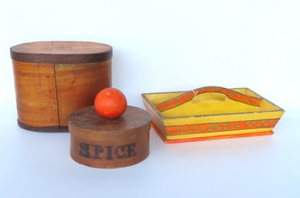 Grouping of 3 country items including: Cutlery box in old, but not original paint - very good
