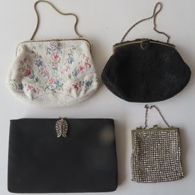 Grouping of 4 Art Deco period lady's evening purses, including a Delill (Made in France) beaded