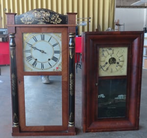 Two shelf clocks: A good Riley Whiting double panel shelf clock, mid 19th century, Winchester CT