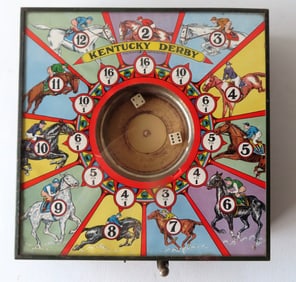 A "Kentucky Derby" mechanical race horse gambling game, good condition in working order. Pulling