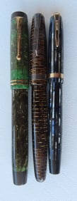 Three Parker Fountain Pens including: Parker Duofold in striated pattern; Parker Vacumatic Fountain