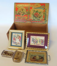 Grouping of advertising articles including: Glass paperweight of "Old Senate House" Kingston NY -