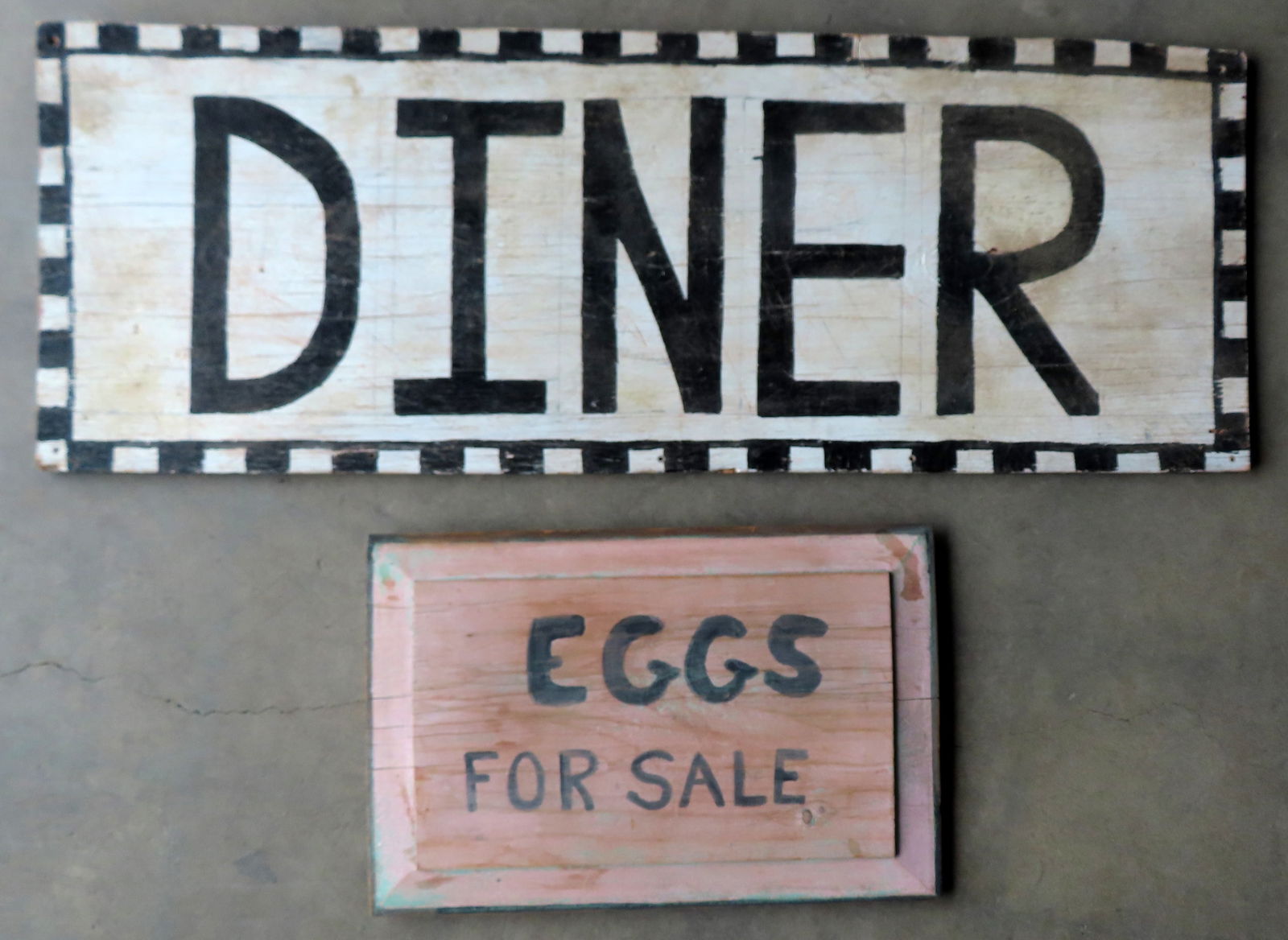 Two wooden advertising signs, mid to late 20th century. The first a "DINER' sign constructed of (1 of 6)