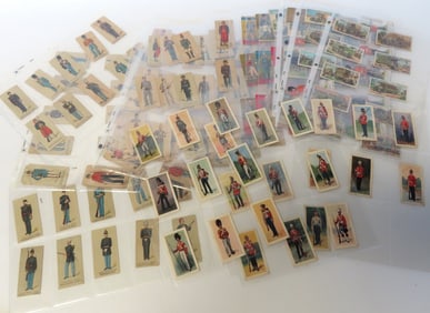 Grouping of approximately 160 uniformed soldier advertising cards, most tobacco related including