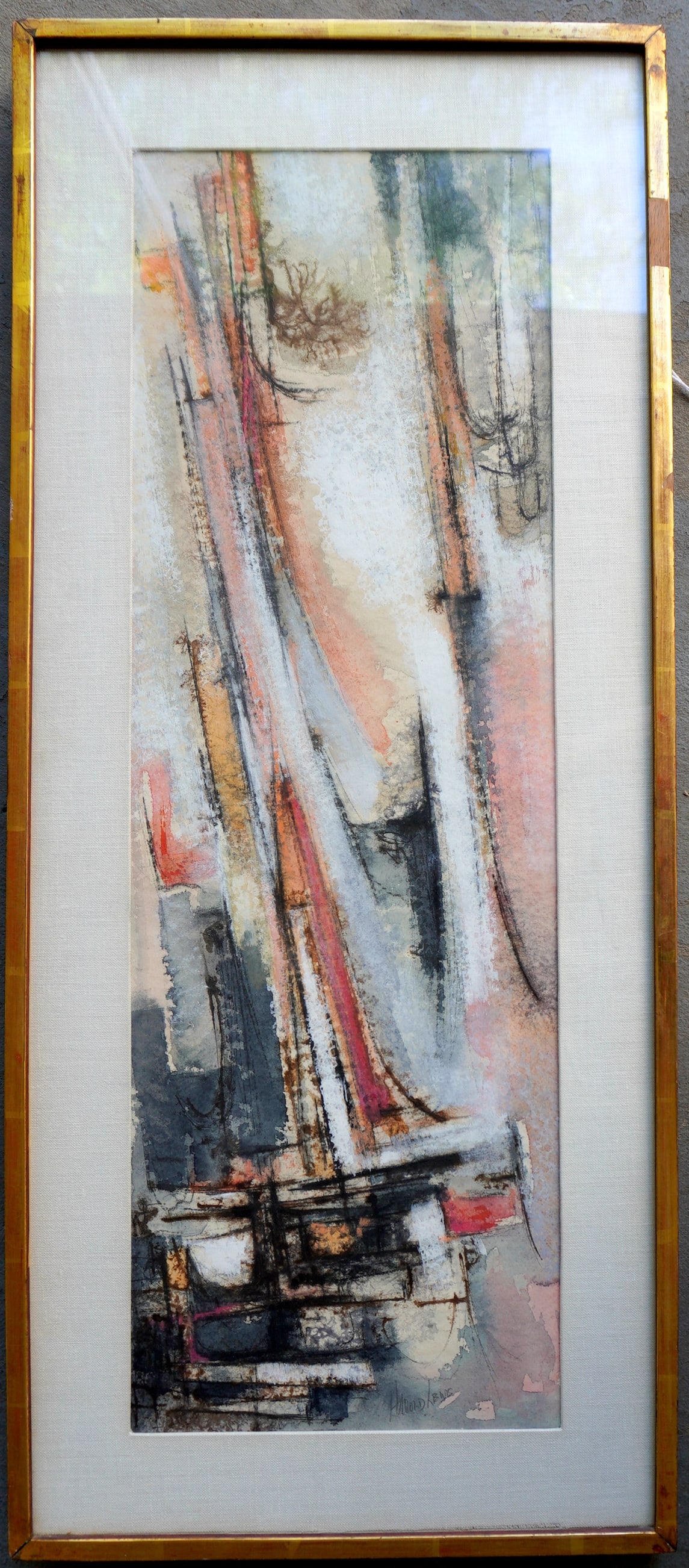 Harold Lewis (Born 1918) active in NY. W/C Abstract painting that appears to be sailboats, signed by (1 of 5)