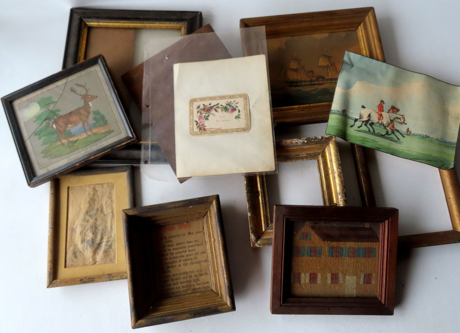 Grouping of vintage frames and artwork. (1 of 11)