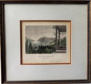 Print "View Of The Hudson River Near Newburgh", hand colored engraving, 19th century.