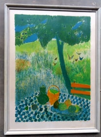 Guy Bardone (French 1927-2015) - Colored lithograph depicting fruit and vegetables on table with chi