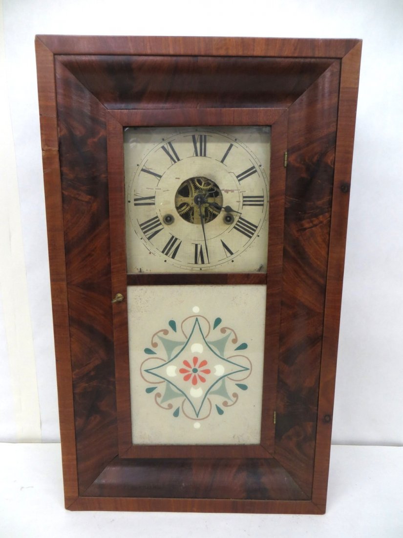 Ogee mantle clock with reverse painted door signed Will: Ogee mantle clock with reverse painted door signed William S. Johnson NY. Provenance: From the Faulkner estate, New Kingston, NY.