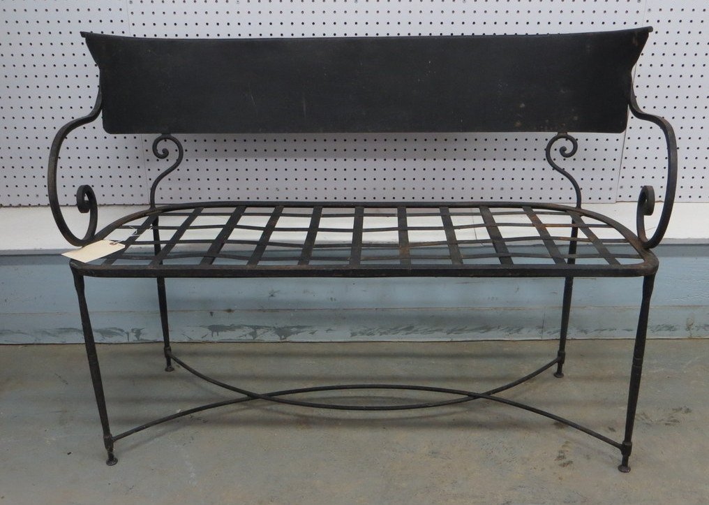 Wrought iron settee - no cushion - circa 1950 - 44"L.: Wrought iron settee - no cushion - circa 1950 - 44"L.