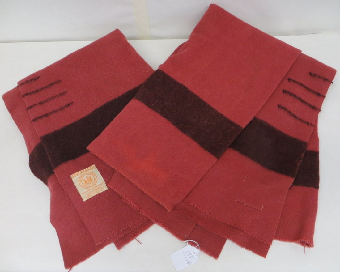 Two red Hudson Bay point blankets with original labels : Two red Hudson Bay point blankets with original labels and 1 black stripe on each.
