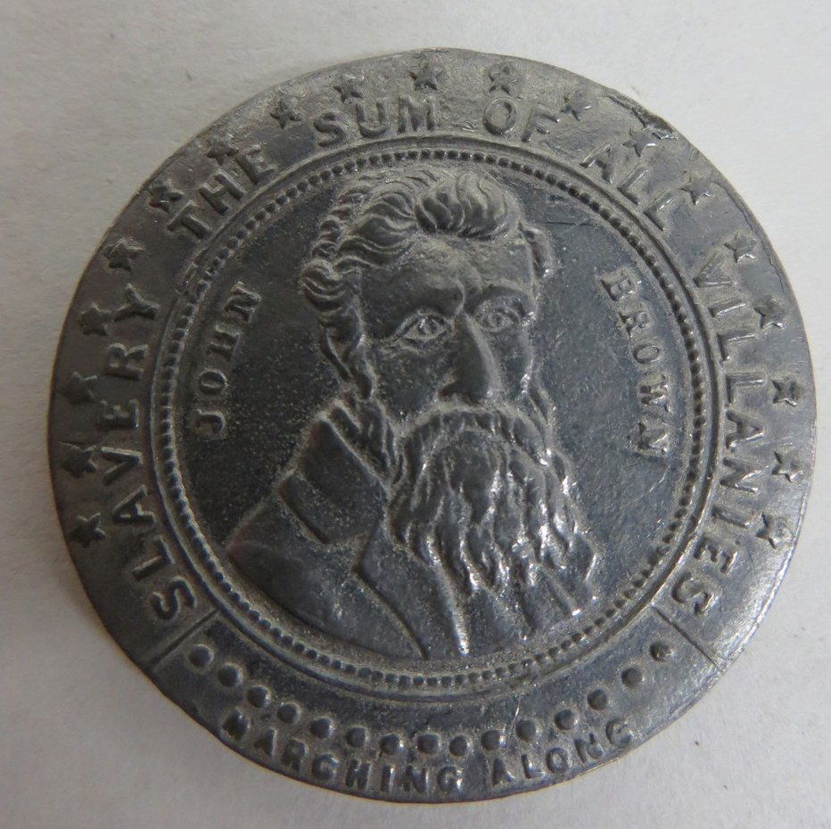 Signed John Brown abolitionist memorial white medal tok: Signed John Brown abolitionist memorial white medal token - dated 1859.