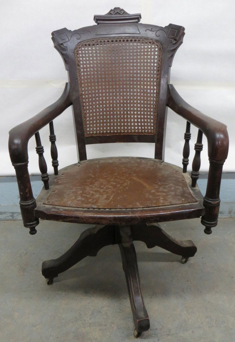 Eastlake Black Walnut Swivel Office Chair With Cane Sea