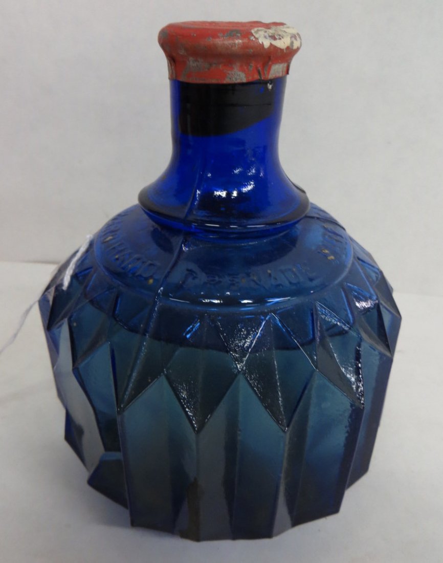 Fire hand grenade in original cobalt blue bottle - sign: Fire hand grenade in original cobalt blue bottle - signed Hayward Hand Grenade Fire Extinguisher NY. Excellent condition - bottle still filled.