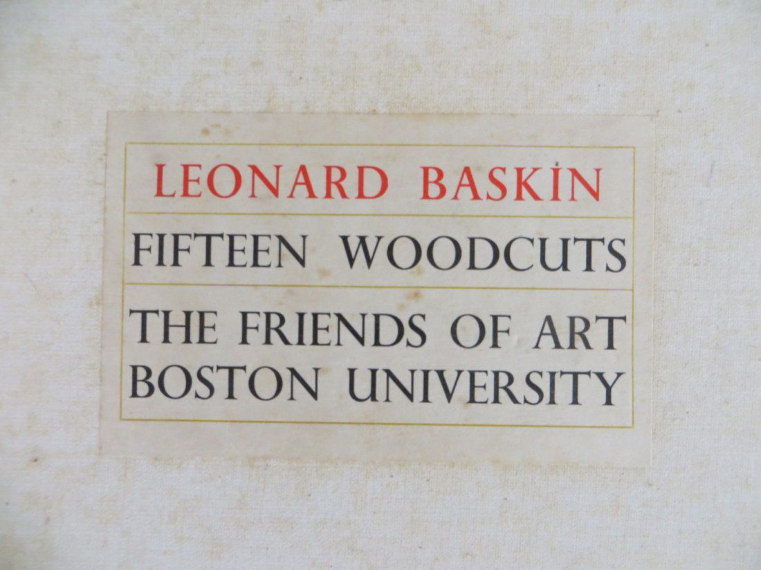 Portfolio of 15 Leonard Baskin woodcuts from "The Frien: Portfolio of 15 Leonard Baskin woodcuts from "The Friends of Art Boston University" - From series of 100. An additional print is included in the portfolio on woven paper signed in pencil Leonard Baski
