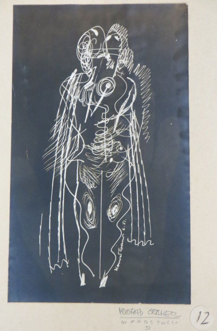 Abstract print of 2 people signed Konrad Cramer (Woodst: Abstract print of 2 people signed Konrad Cramer (Woodstock NY - 1888-1963) - 5.75" x 9.5"