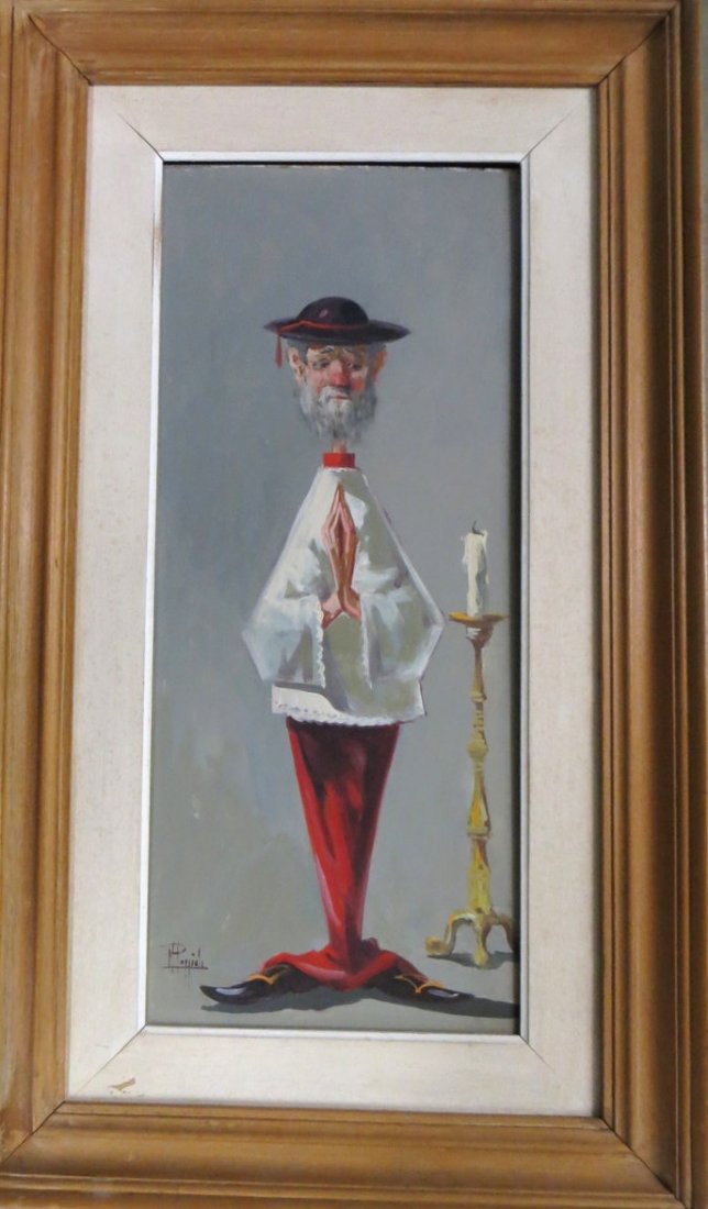 Oil on masonite of minister entitled "Fretino" signed P: Oil on masonite of minister entitled "Fretino" signed Poggiali (Pittore Mario Poggiali - Italian 20th century) - 9.5" x 22.5".