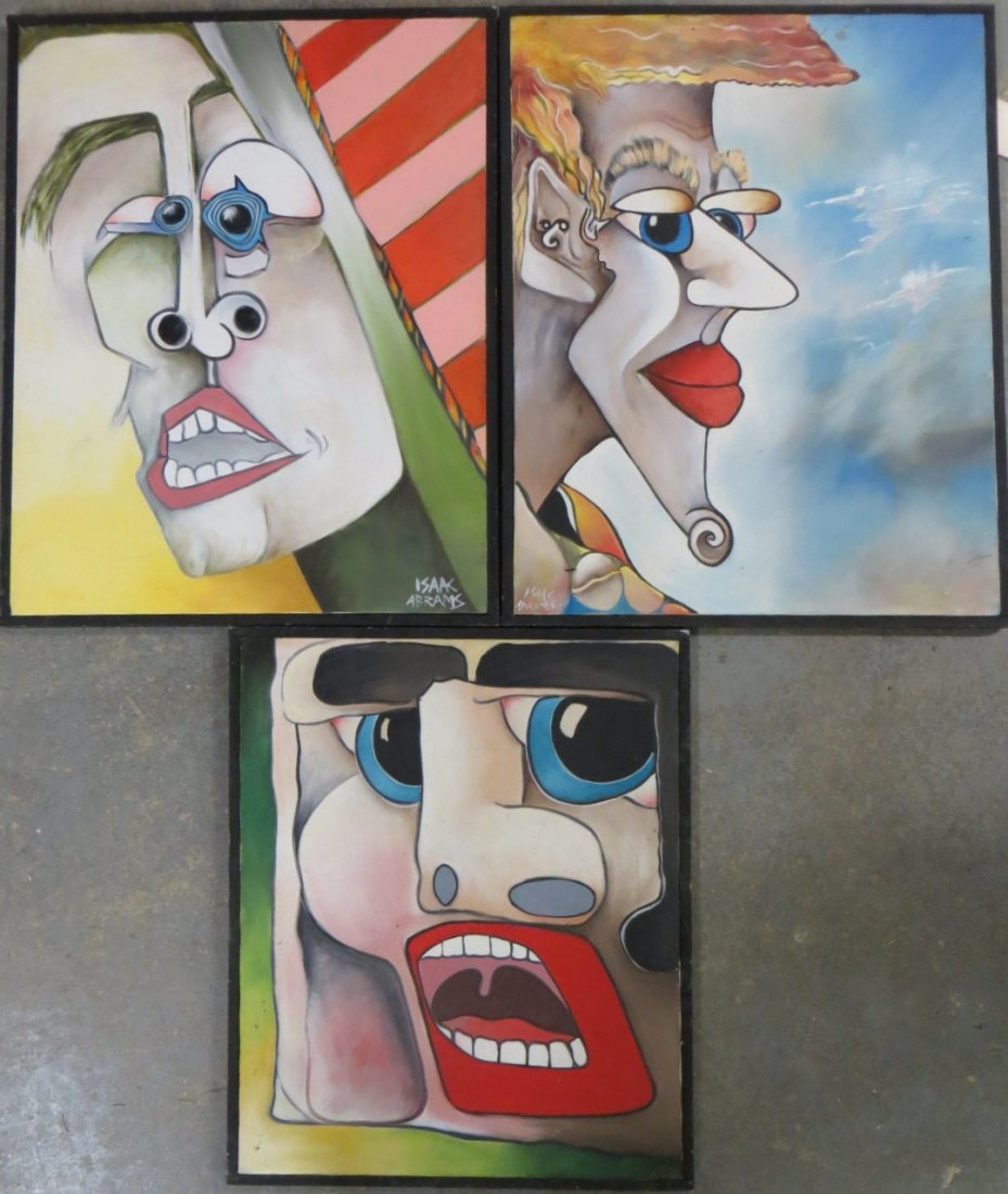 Three expressionist O/C of faces - Isaac Abrams.: Three expressionist O/C of faces. Signed Isaac Abrams (Woodstock NY , born 1939) - 21.75" x 28", 21.75" x 27.75" and 20" x 24".