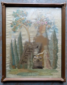 A very detailed mourning silk embroidery, with German inscription and dated 1808. Appears to be