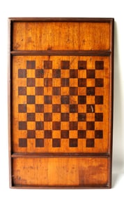 A double side game board in original paint - brown squares and natural finish - original molded