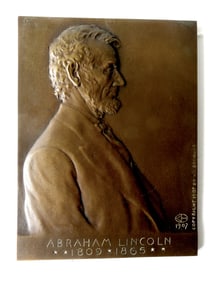 Victor David Brenner (NY City, 1871-1924). A bas-relief bronze commemorative wall plaque of "Abraham