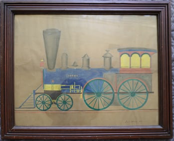 A W/C Portrait of a steam locomotive, 4-2-0, marked "IOVAY". This type of steam engine very popular