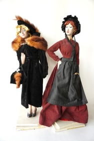 Two vintage "Margit Nilsen Manikan Miniatures" pattern display dolls, 1930-50.