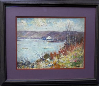 Ira J. Deen (1874 - 1952) was active/lived in Pennsylvania. O/C Impressionist landscape depicting