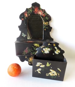 Two Victorian very fine paper mache wall boxes, 19th century. The first, with mirror on upper panel