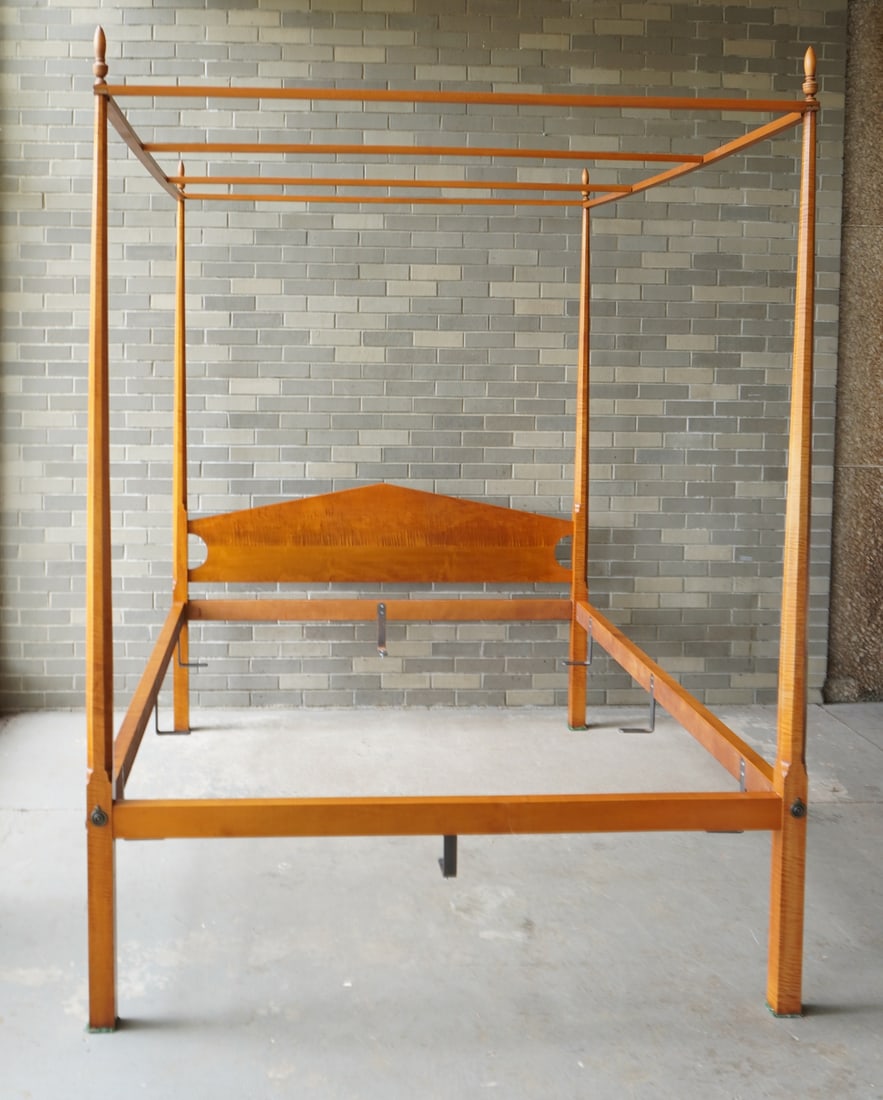 A figured maple Eldred Wheeler tall poster bed with canopy, like new condition.: A figured maple Eldred Wheeler tall poster bed with canopy and tapered octagonal shaped posts, very good if not excellent condition and very stable with tight joints. Stamped Eldred Wheeler and also w
