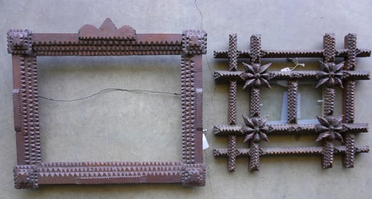 Two tramp art frames, both in very good condition, late 19th to early 20th century. The largest 16