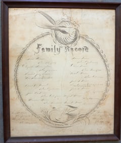 A calligraphy family record for Heiser family,1809-1867 signed by artist "G.A. Gasken / Pen.".