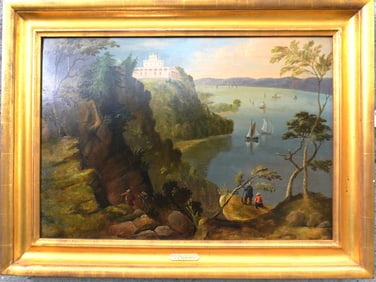 O/B Hudson River school landscape after a W.H. Bartlett engraving, circa 1840.