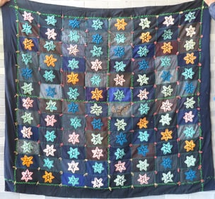 A stumpwork Mennonite wool quilt, Star within Squares consisting of 12 rows of 8 stars, hand sewn