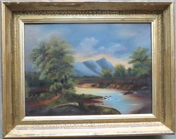 O/C Country landscape titled in script on stretcher "Mount Tom from the Northampton Meadows", 19th