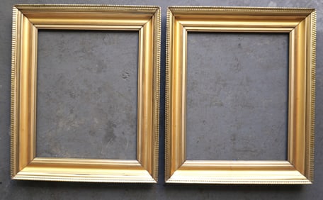 Two good matching lemon gold portrait frames, 1830-50, both with minor use wear in corners, else in