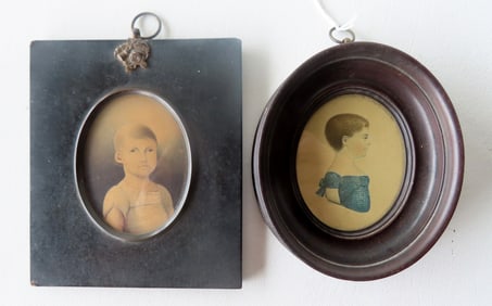 Two miniature W/C portraits, both early 19th century - both appear to be children housed in their
