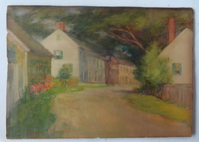 Genevieve Allis (1864 - 1914) was active/lived in Connecticut. W/C Street scene lined with early