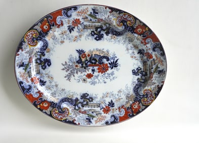 A large Staffordshire Gaudy Dutch pattern porcelain platter, circa 1830 - some use wear to paint