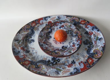 A large Staffordshire Gaudy Dutch pattern porcelain platter, circa 1830 - some use wear to paint