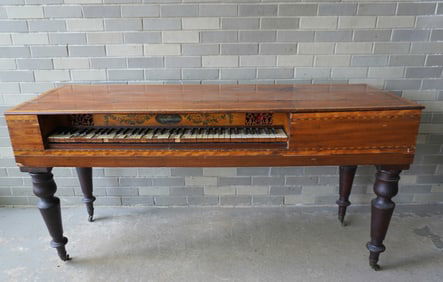 A Sheraton piano forte, probably by M. Clementi, London - partial legible signature on front panel