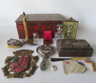 Grouping of lady's dresser articles and decorative objects including: Signed Devilbiss Art Deco