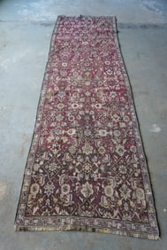 Oriental runner, hand woven, late 19th to early 20th century - some wear, two professional repairs