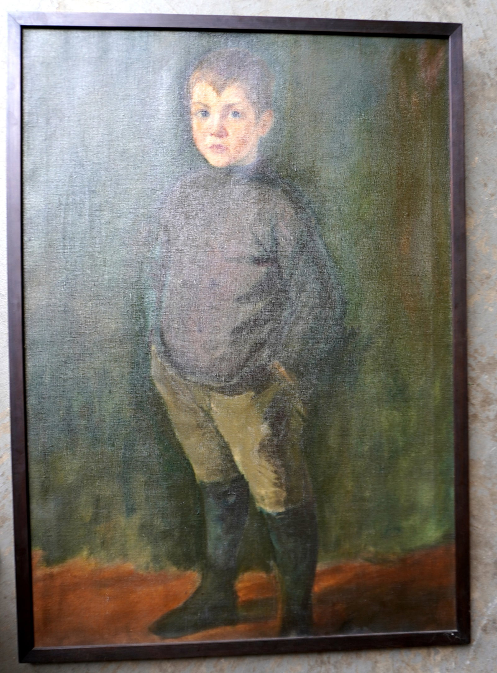A large portrait of a standing young boy, late 19th to early 20th century. Very good condition.: A large portrait of a standing young boy, late 19th to early 20th century. Very good condition. Frame size 29" x 40 1/2" - stretcher size 28" x 39 1/2". Provenance: From a private physician's collecti