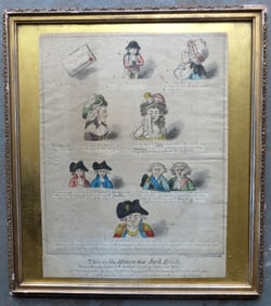 Isaac Cruikshank, 18th century printmaker. Hand colored engraving titled "This is the House that