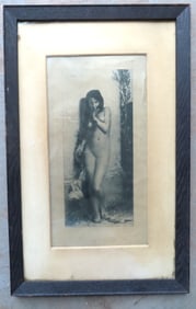 Jules Lefebvre, French 1836-1911. Etching of nude lady signed within plate "Jules Lefebvre 1872".
